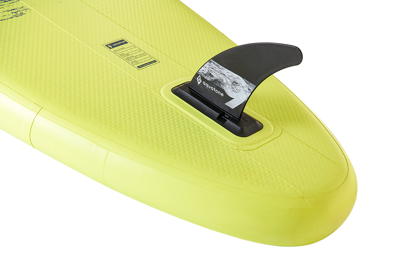 SINGLE 9-INCH PUSH-IN CENTER FIN SET-UP. BUILT WITH REINFORCED NYLON AND AQUATONE CUSTOMIZED FIN BASE. THE UNIQUE FIN BASE IS MORE SECURE WITH THE EXTRA GROOVED BOTTOM TO LOCK THE FIN IN PLACE.