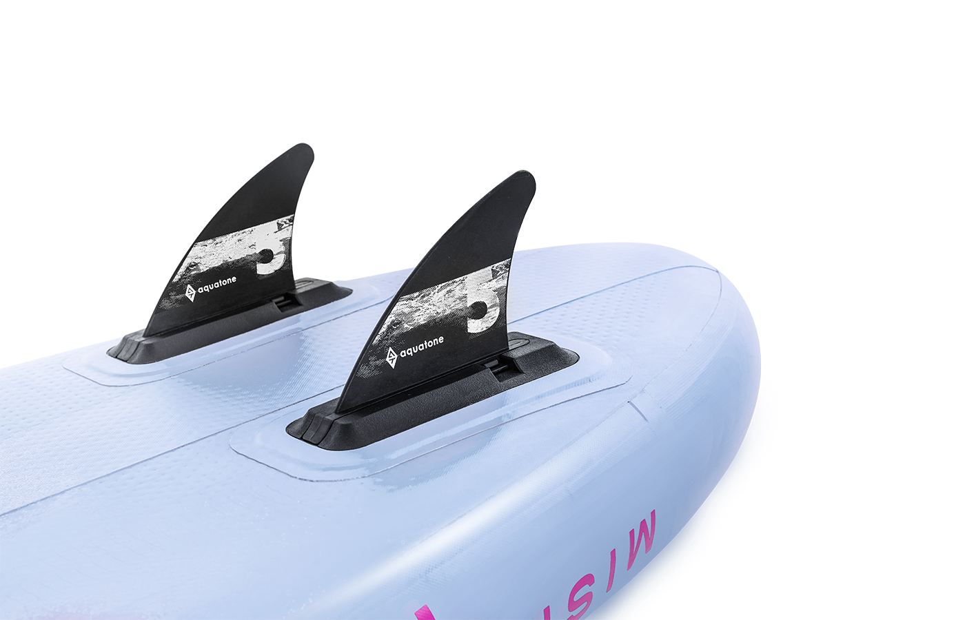 FEATURES A 5-INCH DOUBLE FIN SET-UP WITH PUSH-IN DESIGN. BUILT WITH REINFORCED NYLON AND AQUATONE CUSTOMIZED FIN BASE. THE UNIQUE FIN BASE IS MORE SECURE WITH THE EXTRA GROOVED BOTTOM TO LOCK THE FIN IN PLACE.