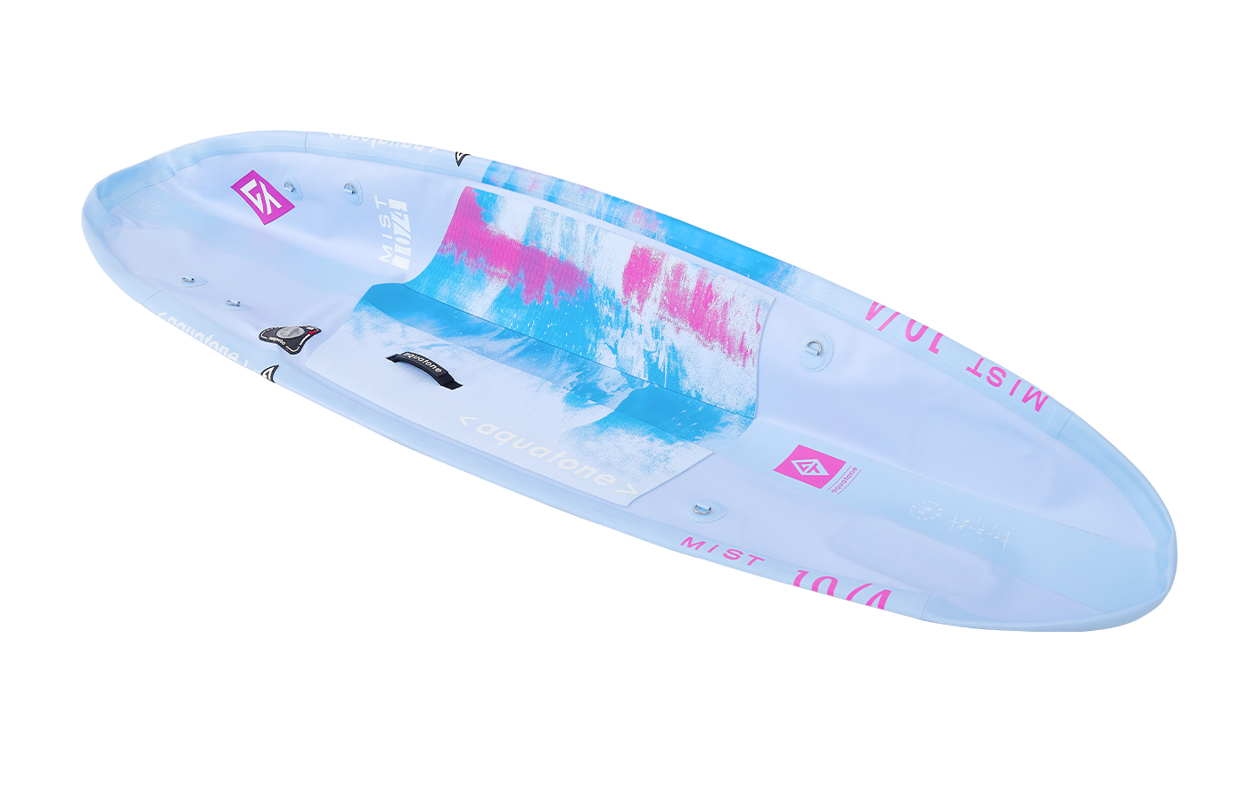 THE MIST INCORPORATES AN INNOVATIVE FOLDING CONCEPT TO MAKE THE FULL-SIZED AIR SUP FOLD DOWN TO HALF THE SIZE OF A CONVENTIONAL INFLATABLE PADDLE BOARD. THE FOLDING CONCEPT IS THE SMART ANSWER FOR TRAVELING AND LIMITED STORAGE.