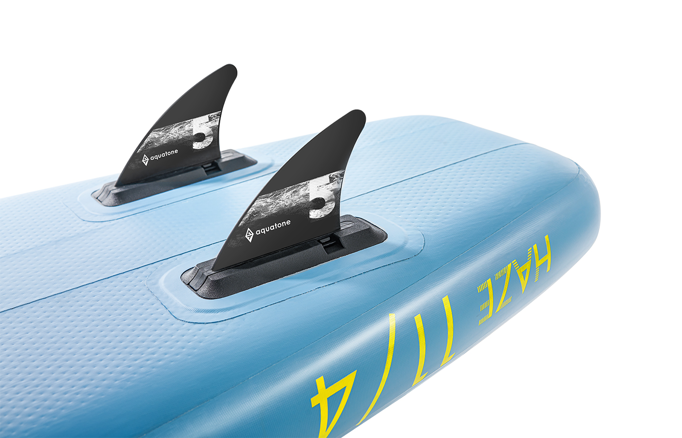 FEATURES A 5-INCH DOUBLE FIN SET-UP WITH PUSH-IN DESIGN. BUILT WITH REINFORCED NYLON AND AQUATONE CUSTOMIZED FIN BASE. THE UNIQUE FIN BASE IS MORE SECURE WITH THE EXTRA GROOVED BOTTOM TO LOCK THE FIN IN PLACE.