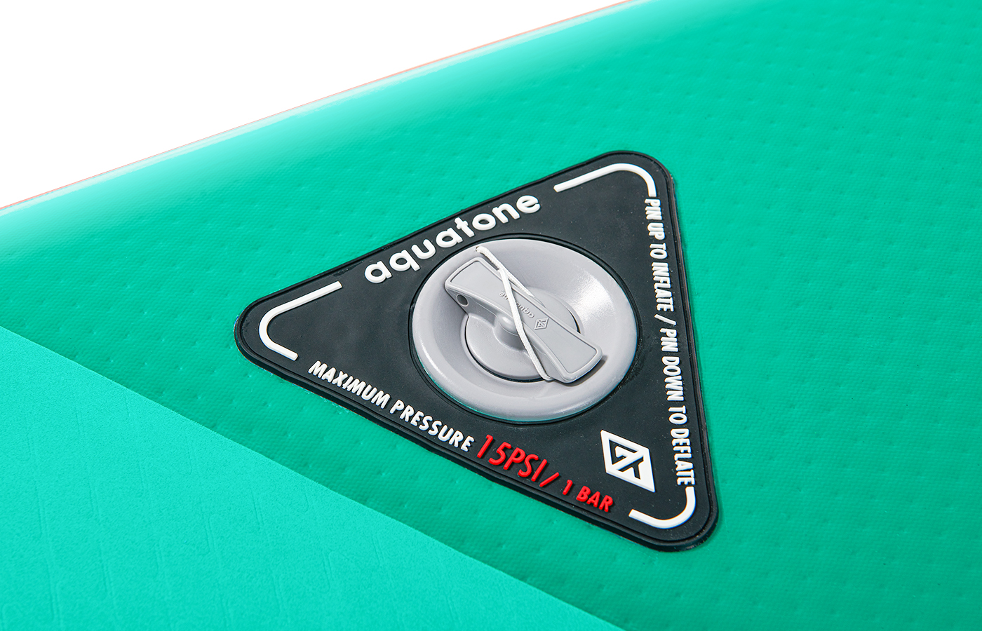 CUSTOMIZED FOR AQUATONE AIR SUP, THE HIGH-PRESSURE AIR VALVE TECHNOLOGY APPLIES TO ENSURE THE BOARD MAXIMUM STIFFNESS AND RIDERS' SAFETY. IMPORTANT: THE MAXIMUM AIR PRESSURE OF THIS BOARD IS 15PSI. ANY HIGHER PRESSURE COULD OVERINFLATING AND DAMAGE.