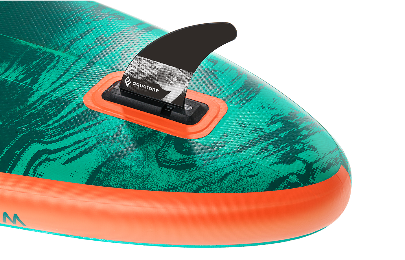 SINGLE 9-INCH PUSH-IN CENTER FIN SET-UP. BUILT WITH REINFORCED NYLON AND AQUATONE CUSTOMIZED FIN BASE. THE UNIQUE FIN BASE IS MORE SECURE WITH THE EXTRA GROOVED BOTTOM TO LOCK THE FIN IN PLACE.