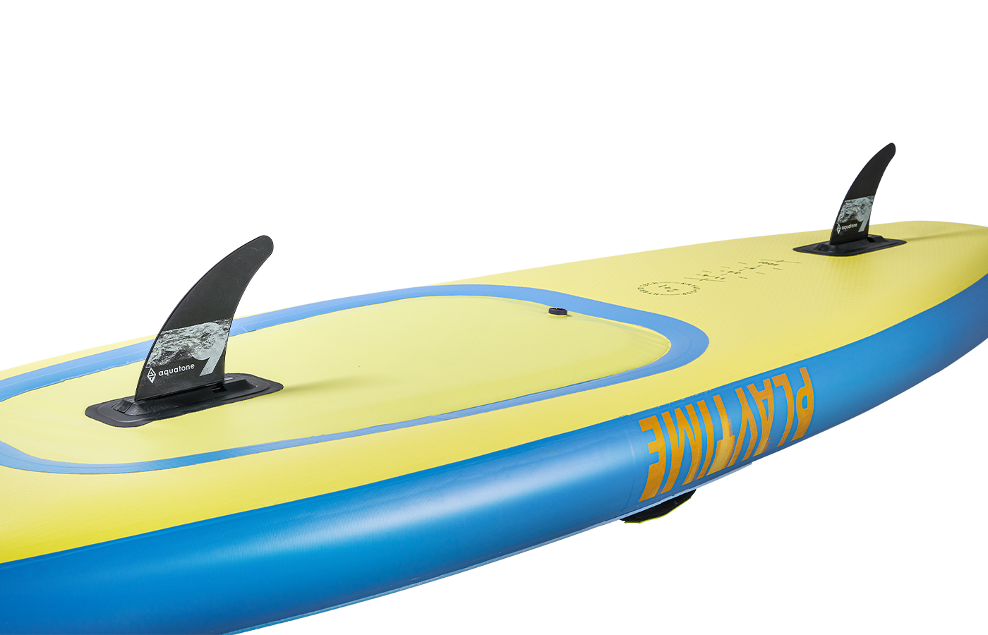 AQUATONE 9-INCH CENTER FIN WORKS WITH THE PLAYTIME HYBRID SUP AND KAYAK. THE DOUBLE FIN SET UP PROVIDES GOOD ALL-ROUND OR CRUISING OPTION FOR STAND-UP PADDLING WITH GREAT BALANCE.