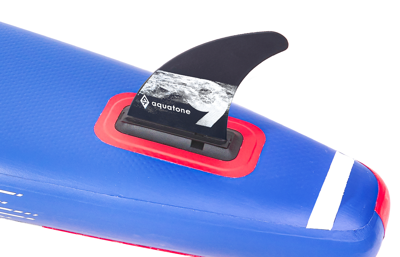 SINGLE 9-INCH PUSH-IN CENTER FIN SET-UP. BUILT WITH REINFORCED NYLON AND AQUATONE CUSTOMIZED FIN BASE. THE UNIQUE FIN BASE IS MORE SECURE WITH THE EXTRA GROOVED BOTTOM TO LOCK THE FIN IN PLACE.